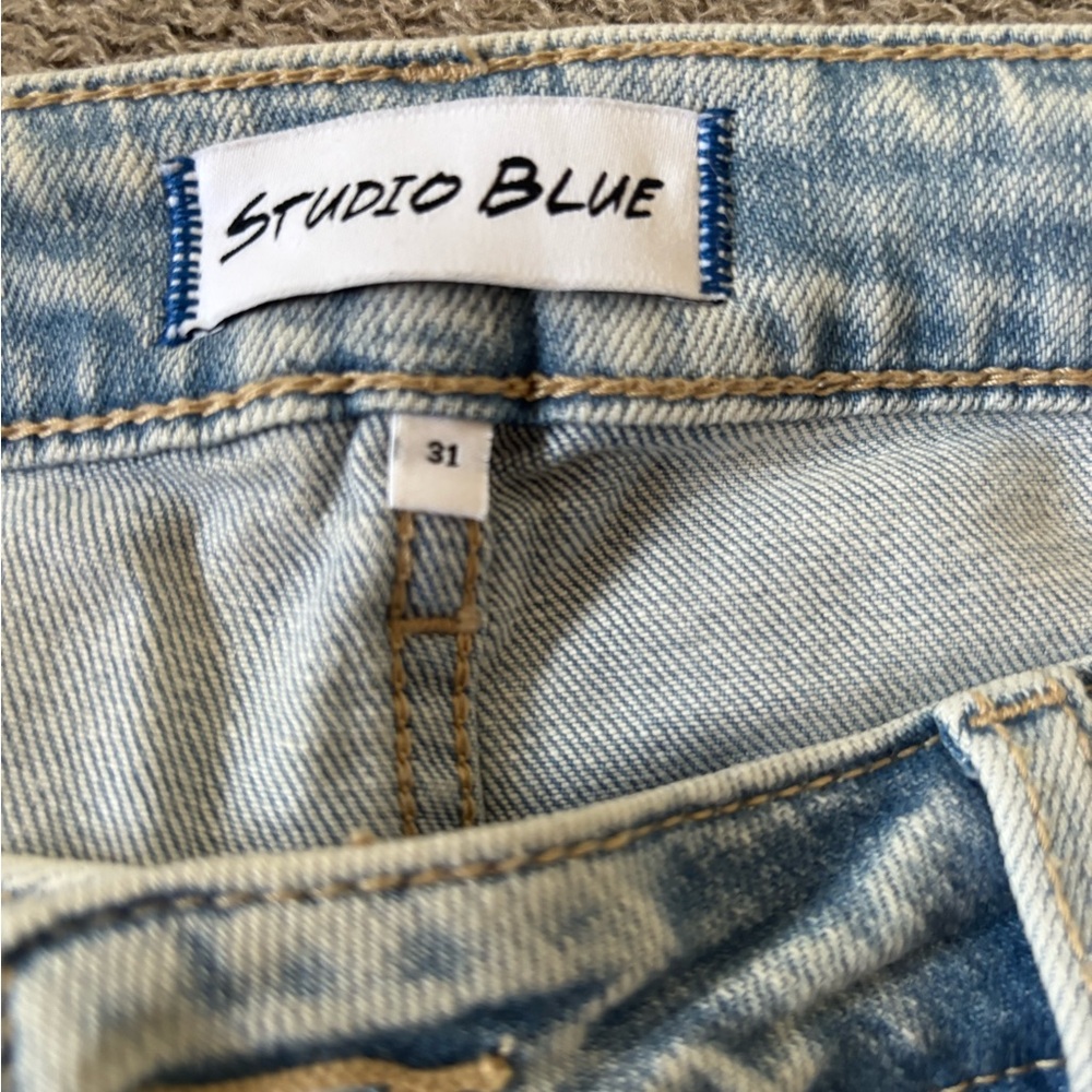 Studio Light Blue Distressed Boyfriend Jeans - Picture 3 of 4